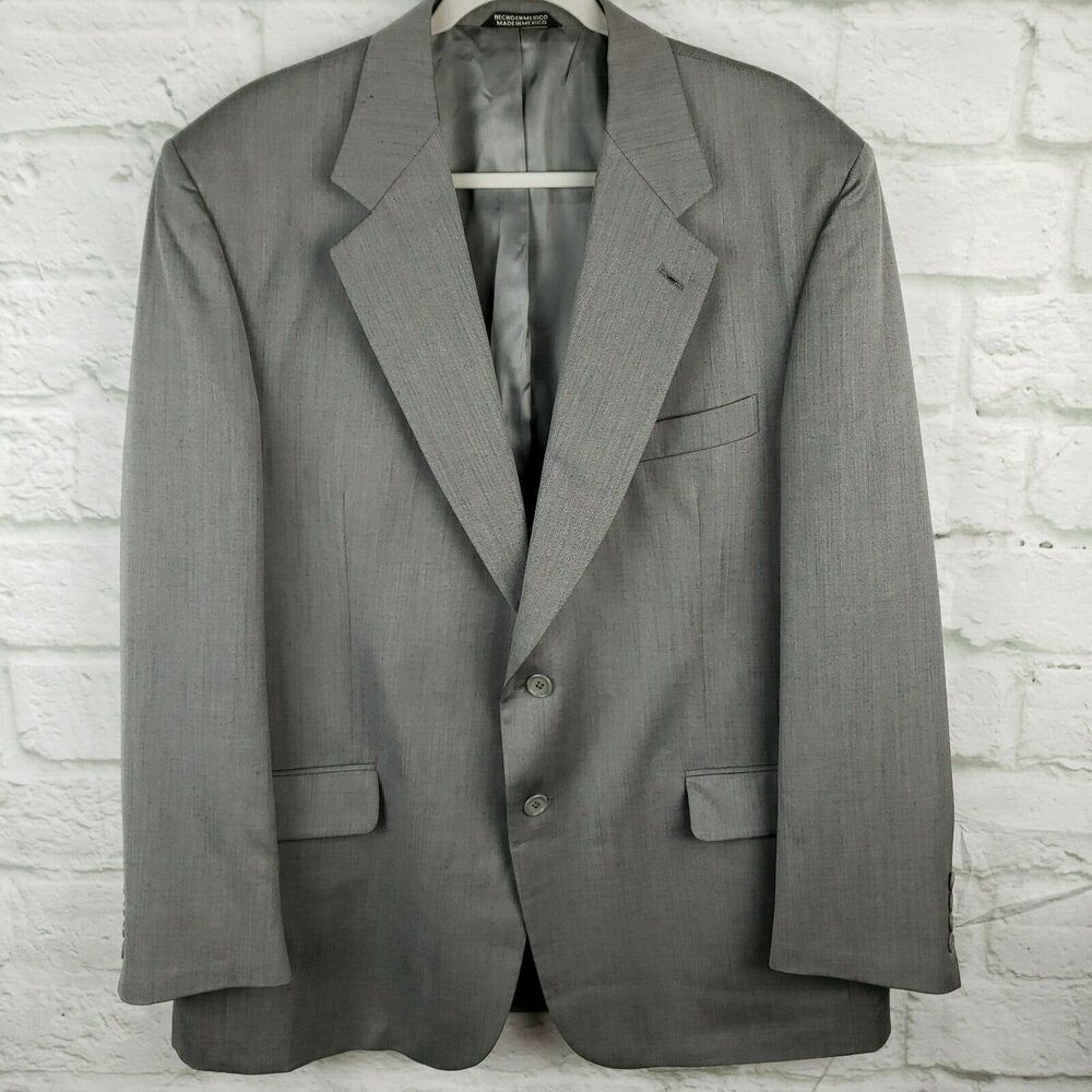Stafford Men's Blazer Size 44 Gray Herringbone Jacket Reg 2-Button Sports Coat